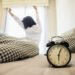 Lady wake up stretch oneself lazily for fresh morning health care concept